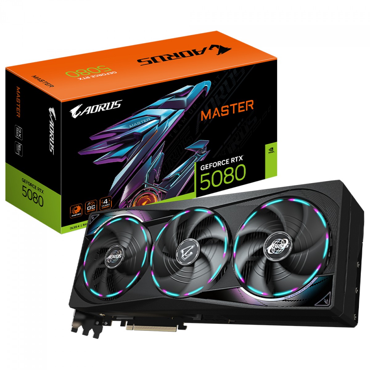Placa de Vídeo Gigabyte NVIDIA GeForce RTX 5080 AORUS Master, 16GB, GDDR7, DLSS, Ray Tracing, GV-N5080AORUS M-16GD 1.0