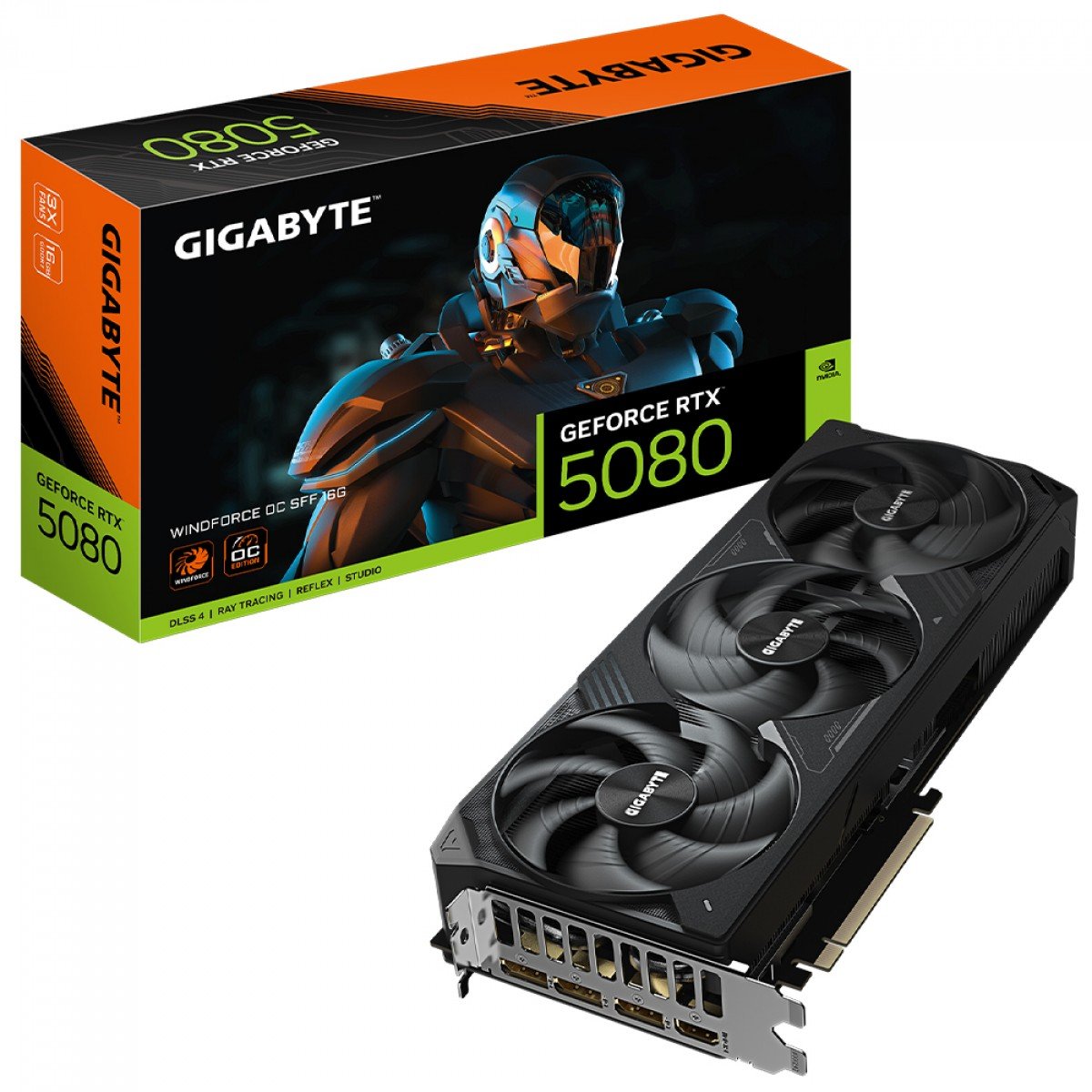Placa de Vídeo Gigabyte NVIDIA GeForce RTX 5080 Windforce OC SFF, 16GB, GDDR7, DLSS, Ray Tracing, GV-N5080WF3OC-16GD 1.0