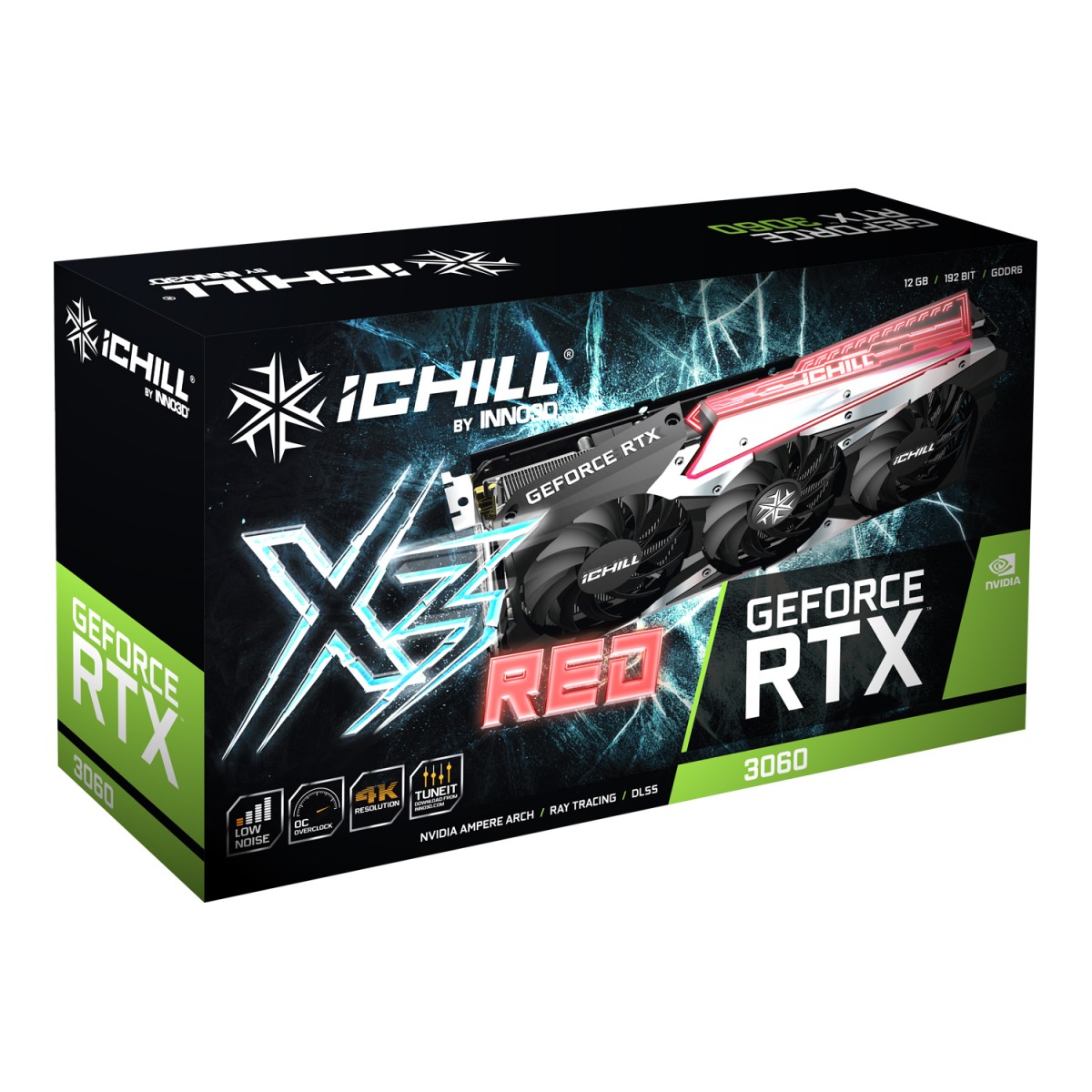 Placa de Vídeo INNO3D NVIDIA GeForce RTX 3060 TI, iCHILL X3 RED, LHR, 8GB GDDR6, DLSS, Ray Tracing, C306T3-08D6X-1671VA39H