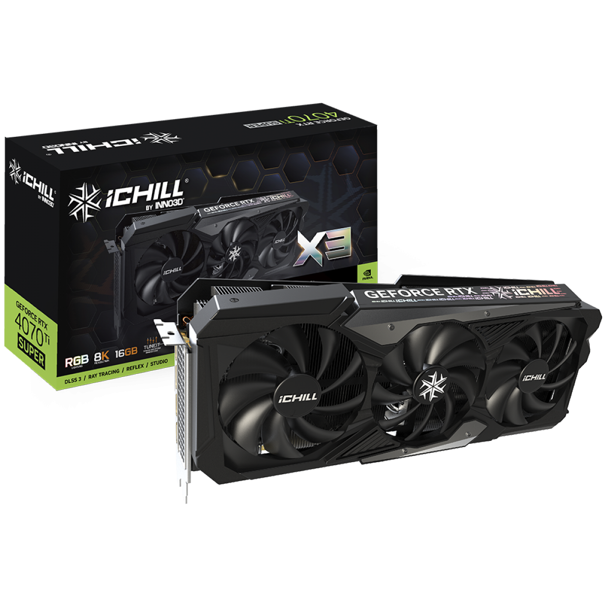 Placa de Vídeo INNO3D NVIDIA GeForce RTX 4070 Ti Super ICHILL X3, 16GB, GDDR6X, DLSS, Ray Tracing, C407TS3-166XX-186148H