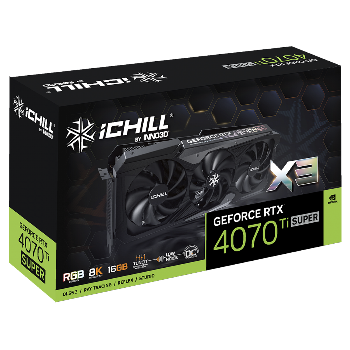 Placa de Vídeo INNO3D NVIDIA GeForce RTX 4070 Ti Super ICHILL X3, 16GB, GDDR6X, DLSS, Ray Tracing, C407TS3-166XX-186148H