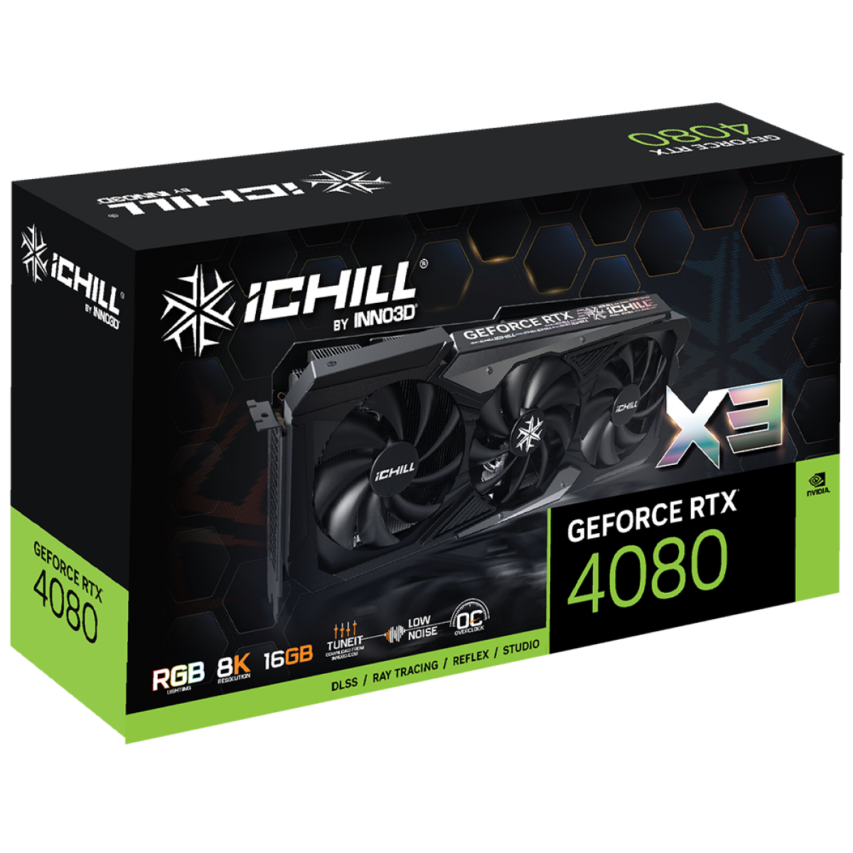 Placa de Vídeo INNO3D NVIDIA GeForce RTX 4080 ICHILL X3, 16GB, GDDR6X, DLSS, Ray Tracing, C40803-166XX-187049H