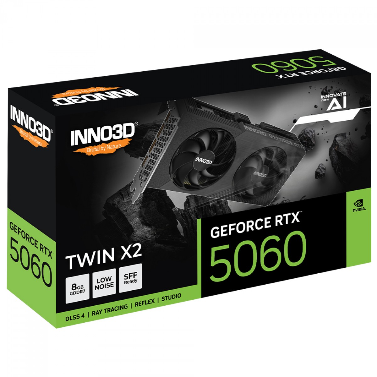 Placa de Vídeo INNO3D NVIDIA GeForce RTX 5060 TWIN X2, 8GB, GDDR7, DLSS, Ray Tracing, N50602-08D7-195071N