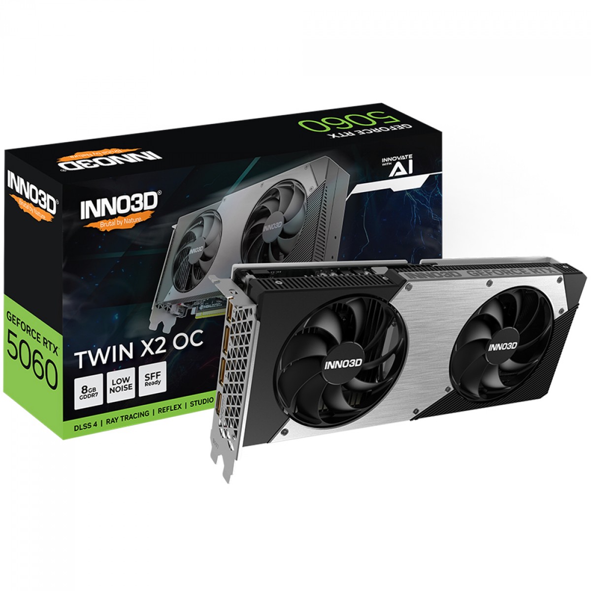 Placa de Vídeo INNO3D NVIDIA GeForce RTX 5060 TWIN X2 OC, 8GB, GDDR7, DLSS, Ray Tracing, N50602-08D7X-195070N