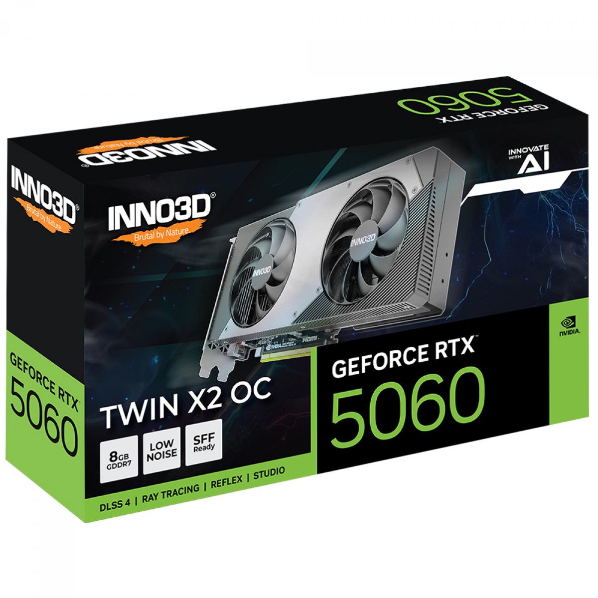 Placa de Vídeo INNO3D NVIDIA GeForce RTX 5060 TWIN X2 OC, 8GB, GDDR7, DLSS, Ray Tracing, N50602-08D7X-195070N
