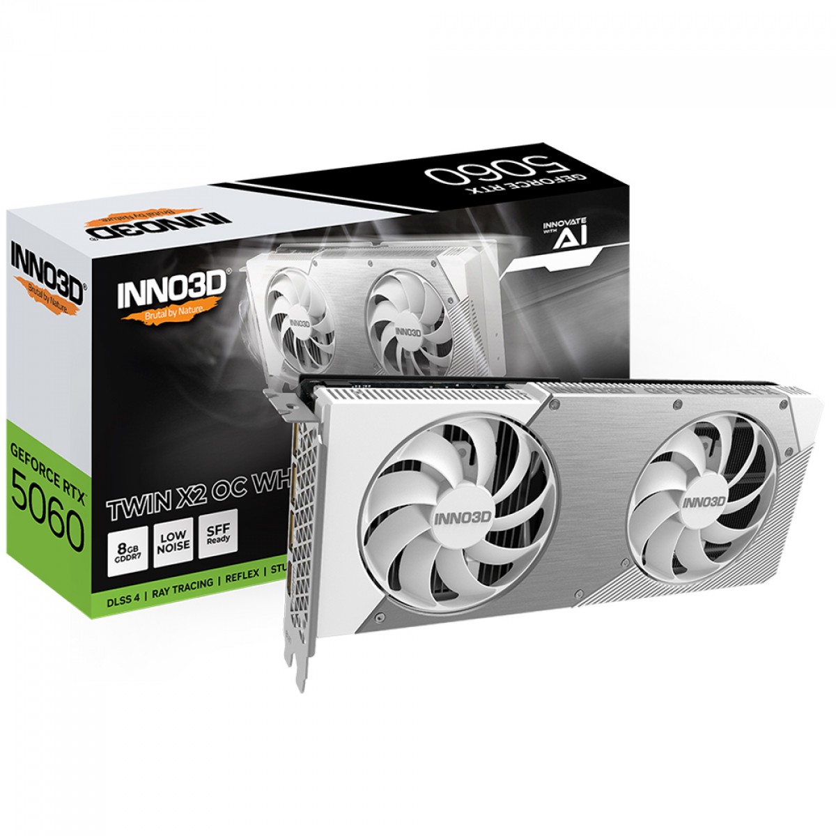 Placa de Vídeo INNO3D NVIDIA GeForce RTX 5060 TWIN X2 OC White, 8GB, GDDR7, DLSS, Ray Tracing, N50602-08D7X-195070W