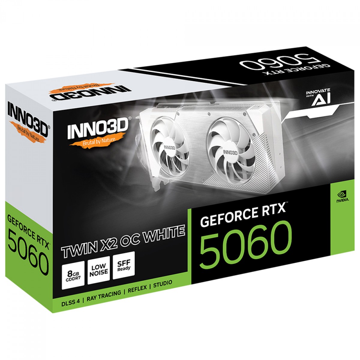 Placa de Vídeo INNO3D NVIDIA GeForce RTX 5060 TWIN X2 OC White, 8GB, GDDR7, DLSS, Ray Tracing, N50602-08D7X-195070W