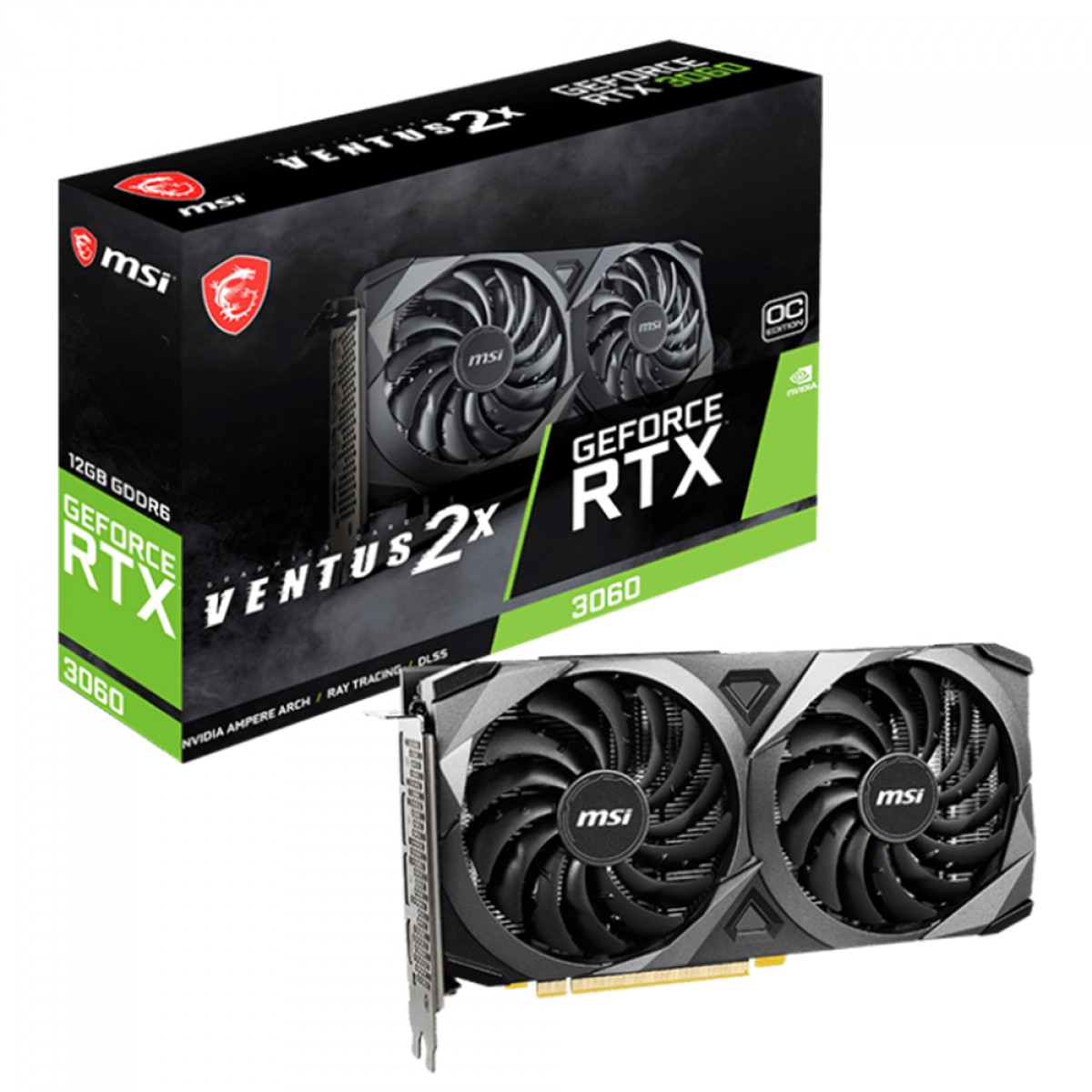 Placa de Vídeo MSI NVIDIA GeForce RTX 3060 VENTUS 2X OC, 12GB GDDR6, DLSS, Ray Tracing