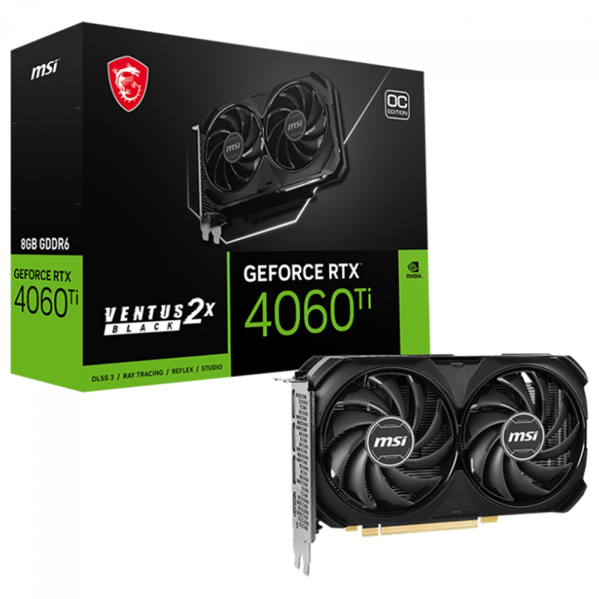 Placa de Vídeo MSI NVIDIA GeForce RTX 4060 Ti VENTUS 2X BLACK OC, 8GB, GDDR6, DLSS, Ray Tracing, 912-V515-024