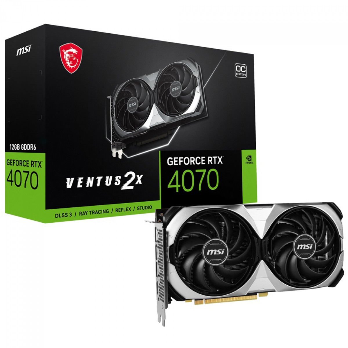 Placa de Vídeo MSI NVIDIA GeForce RTX 4070 VENTUS 2X E1 OC, 12GB GDDR6, DLSS, Ray Tracing, 912-V512-017