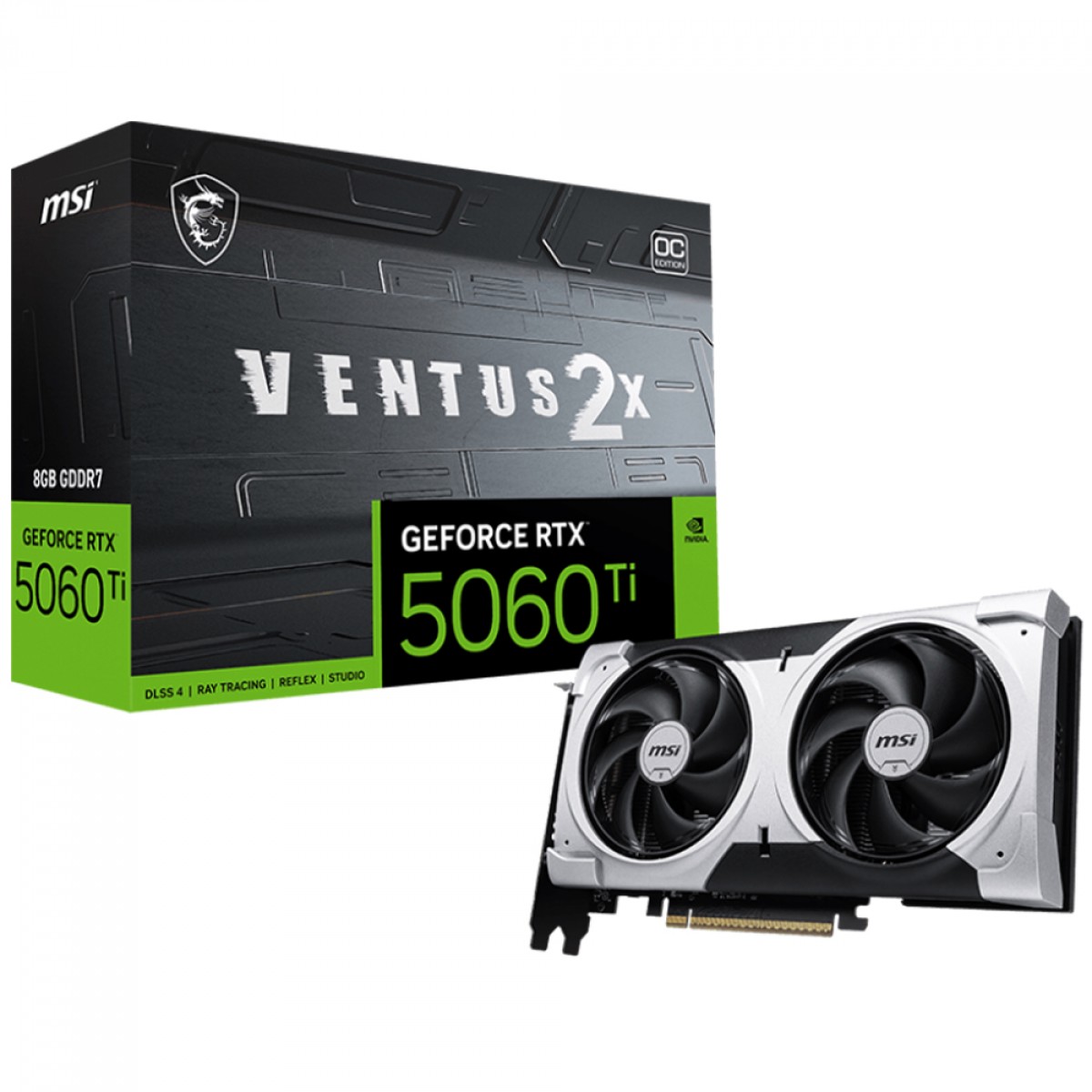 Placa de Vídeo MSI NVIDIA GeForce RTX 5060 Ti Ventus 2X OC, 8GB, GDDR7, DLSS, Ray Tracing, G506T-8V2CP