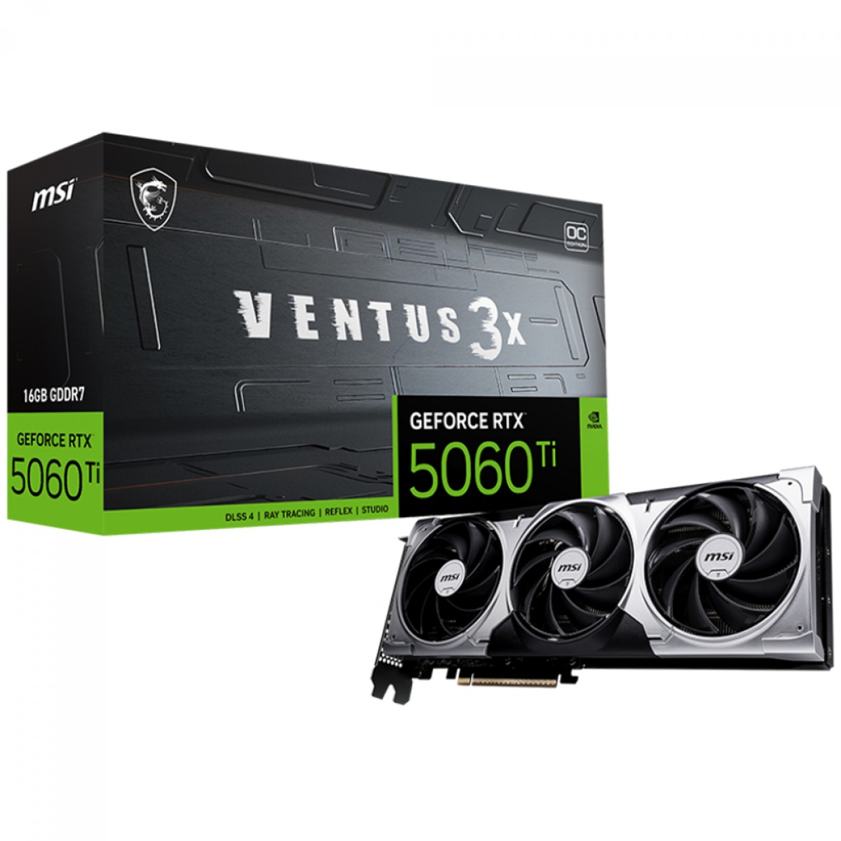 Placa de Vídeo MSI NVIDIA GeForce RTX 5060 Ti Ventus 3X OC, 16GB, GDDR7, DLSS, Ray Tracing, 912-V812-078