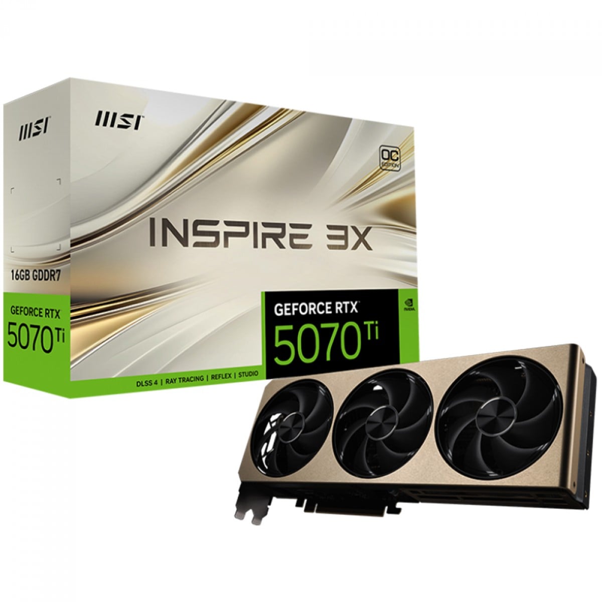 Placa de Vídeo MSI NVIDIA GeForce RTX 5070 Ti Inspire 3X OC Plus, 16GB, GDDR7, DLSS, Ray Tracing, G507T-16I3CP