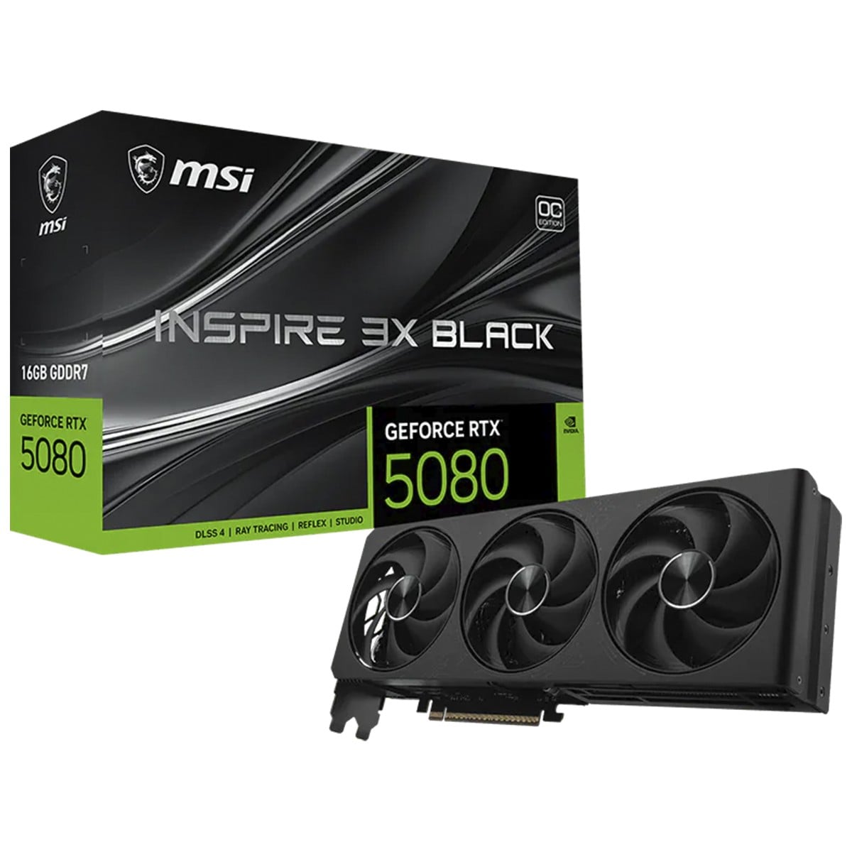 Placa de Vídeo MSI NVIDIA GeForce RTX 5080 Inspire 3X OC Black, 16GB, GDDR7, DLSS, Ray Tracing, G5080-16I3CB