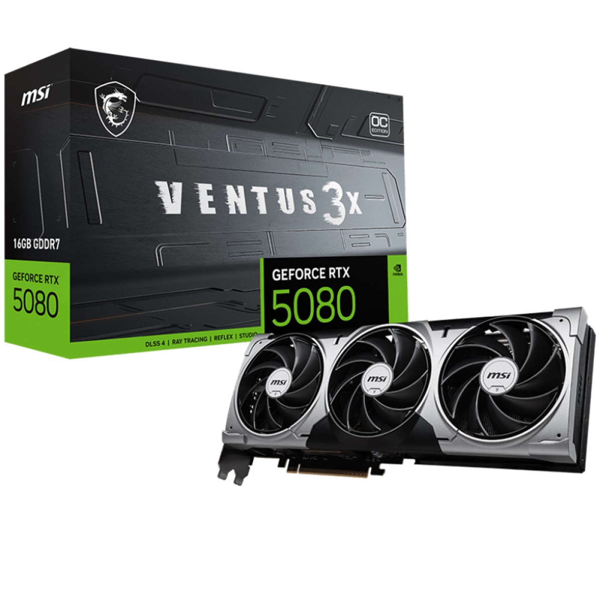 Placa de Vídeo MSI NVIDIA GeForce RTX 5080 Ventus 3X OC, 16GB, GDDR7, DLSS, Ray Tracing, 912-V531-262