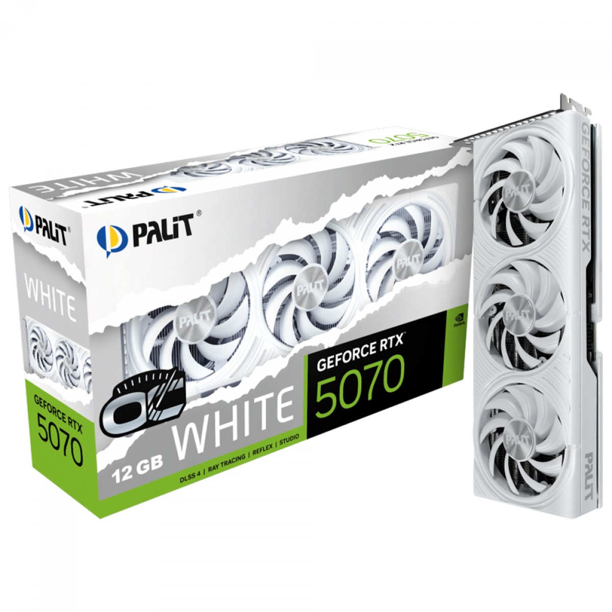 Placa de Vídeo Palit NVIDIA GeForce RTX 5070 White OC, 12GB, GDDR7, DLSS, Ray Tracing, NE75070U19K9-GB2050W