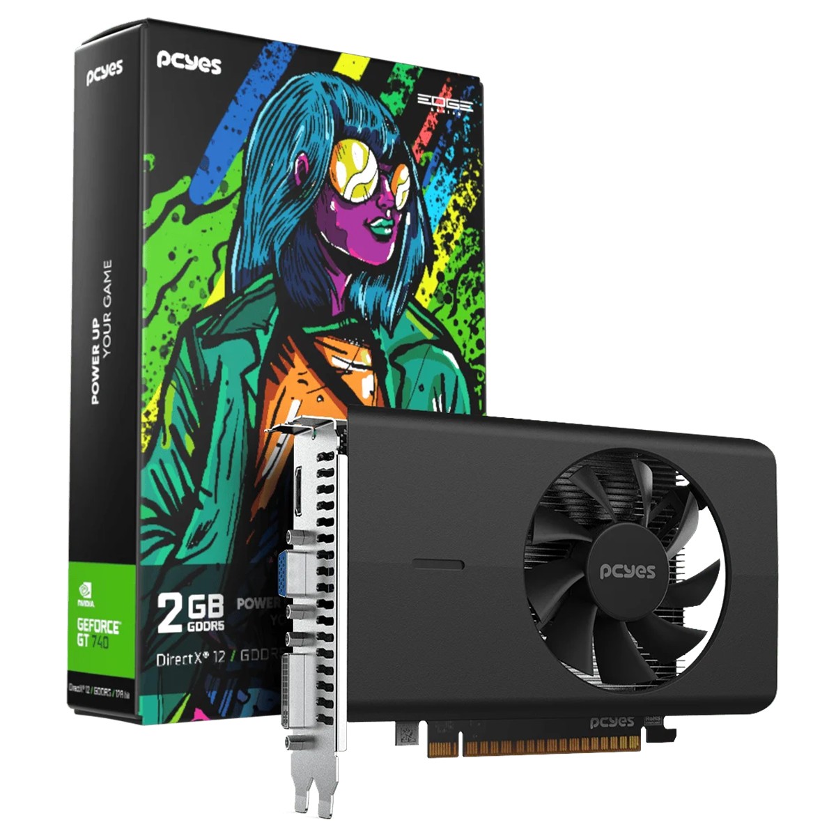 Placa de Vídeo PCYES NVIDIA GeForce GT 740, 2GB, GDDR5, 128-Bit, PVGT740GB2PE