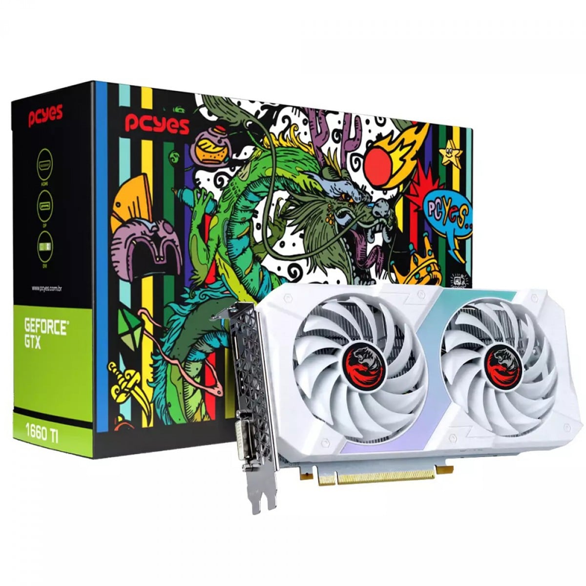 Placa de Vídeo PCYES NVIDIA GeForce GTX 1660 Ti, 6GB, GDDR6, 192Bit, Branco, PVGTX1660TI6GBBR