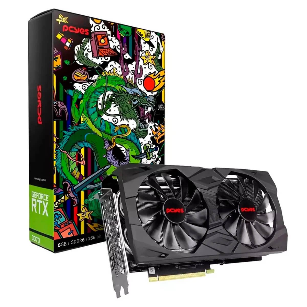 Placa de Vídeo PCYES NVIDIA GeForce RTX 3070 Gaming Pro, 8GB, GDDR6, DLSS, Ray Tracing, PRTX3070GP8DR6256