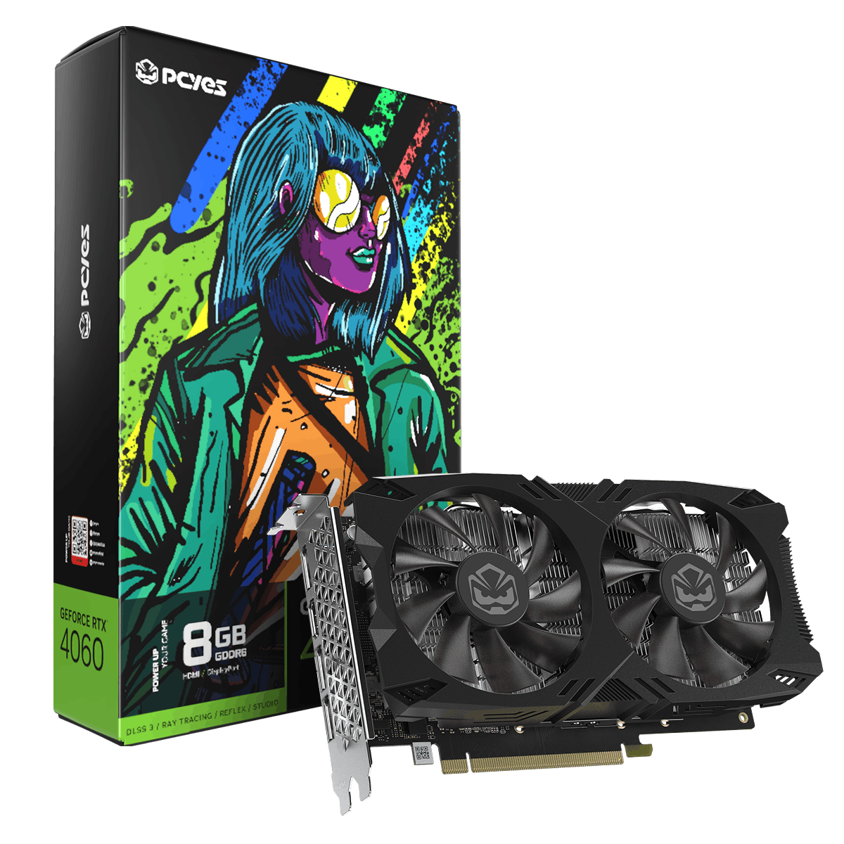 Placa de Vídeo PCYES NVIDIA GeForce RTX 4060, GDDR6, 8GB, 128-Bit, Dual Fan, Preta, Ray Tracing, PVR40608GR6DF2