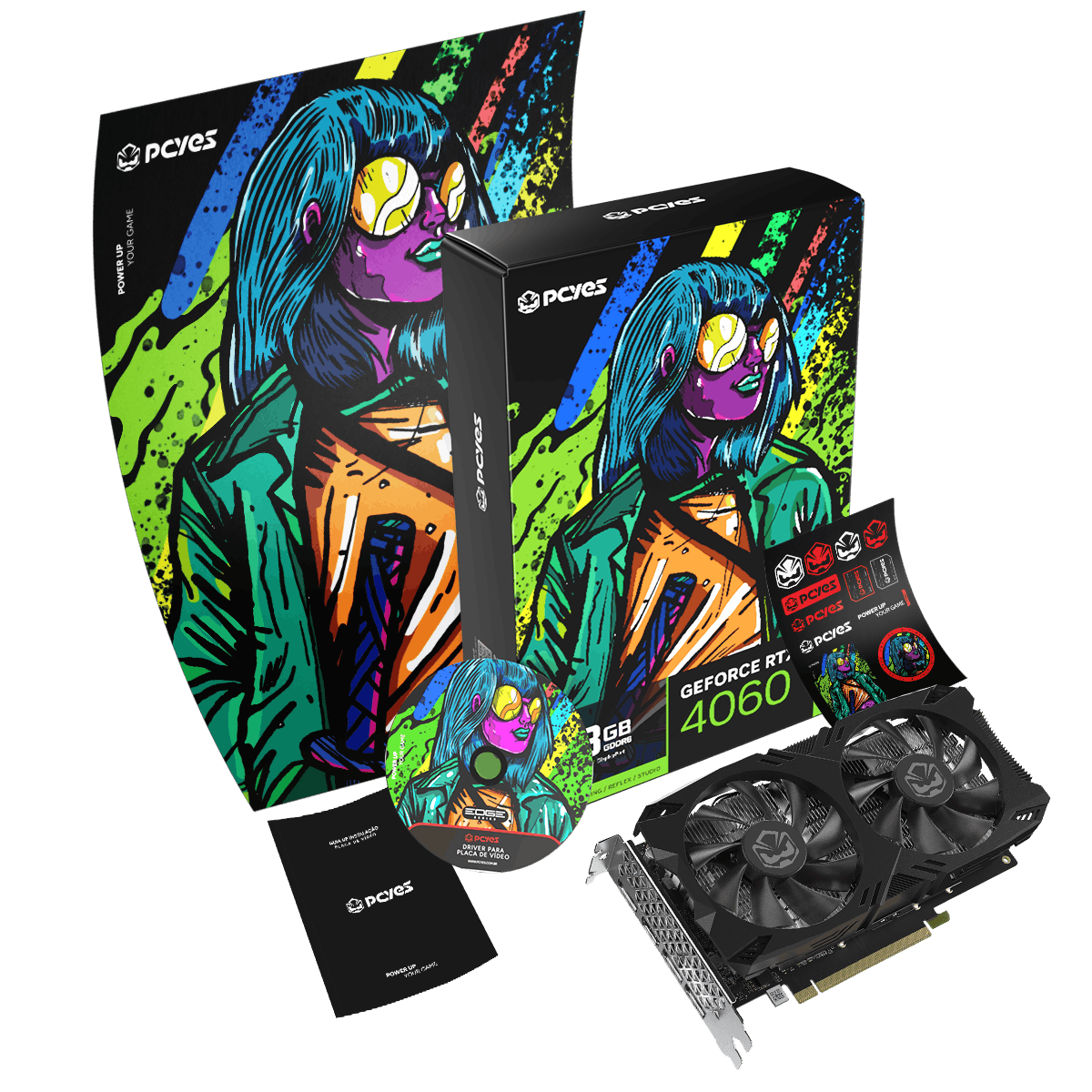 Placa de Vídeo PCYES NVIDIA GeForce RTX 4060, GDDR6, 8GB, 128-Bit, Dual Fan, Preta, Ray Tracing, PVR40608GR6DF2