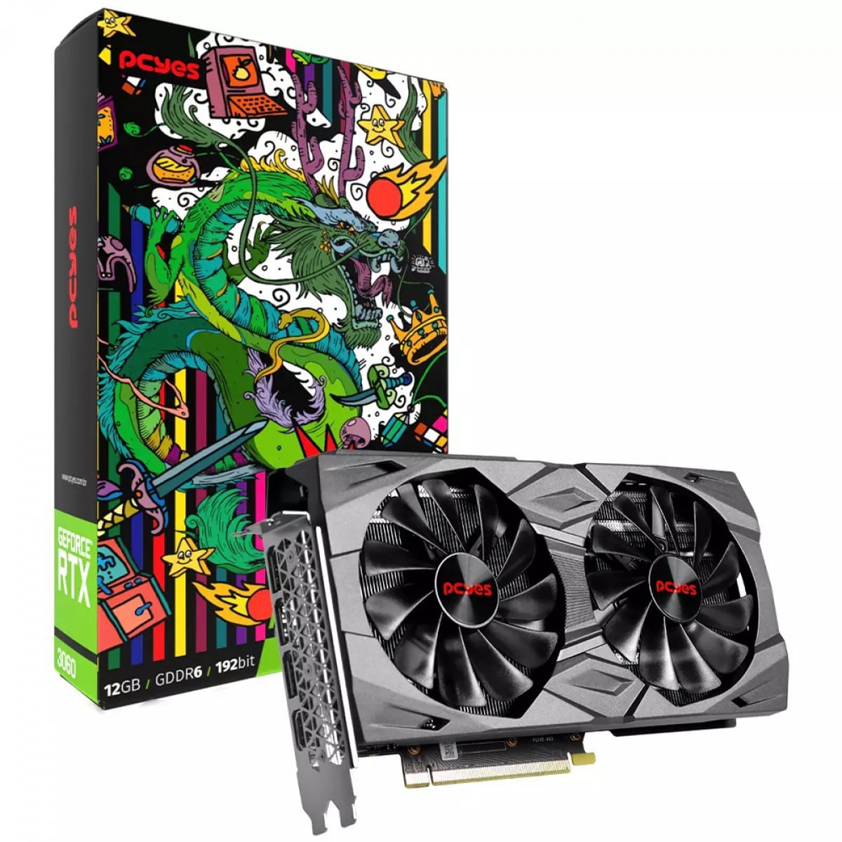 Placa de Vídeo PCYES NVIDIA GeForce RTX 3060, 12GB, GDDR6, 192Bit, Graffiti Series, PGS3060FS192