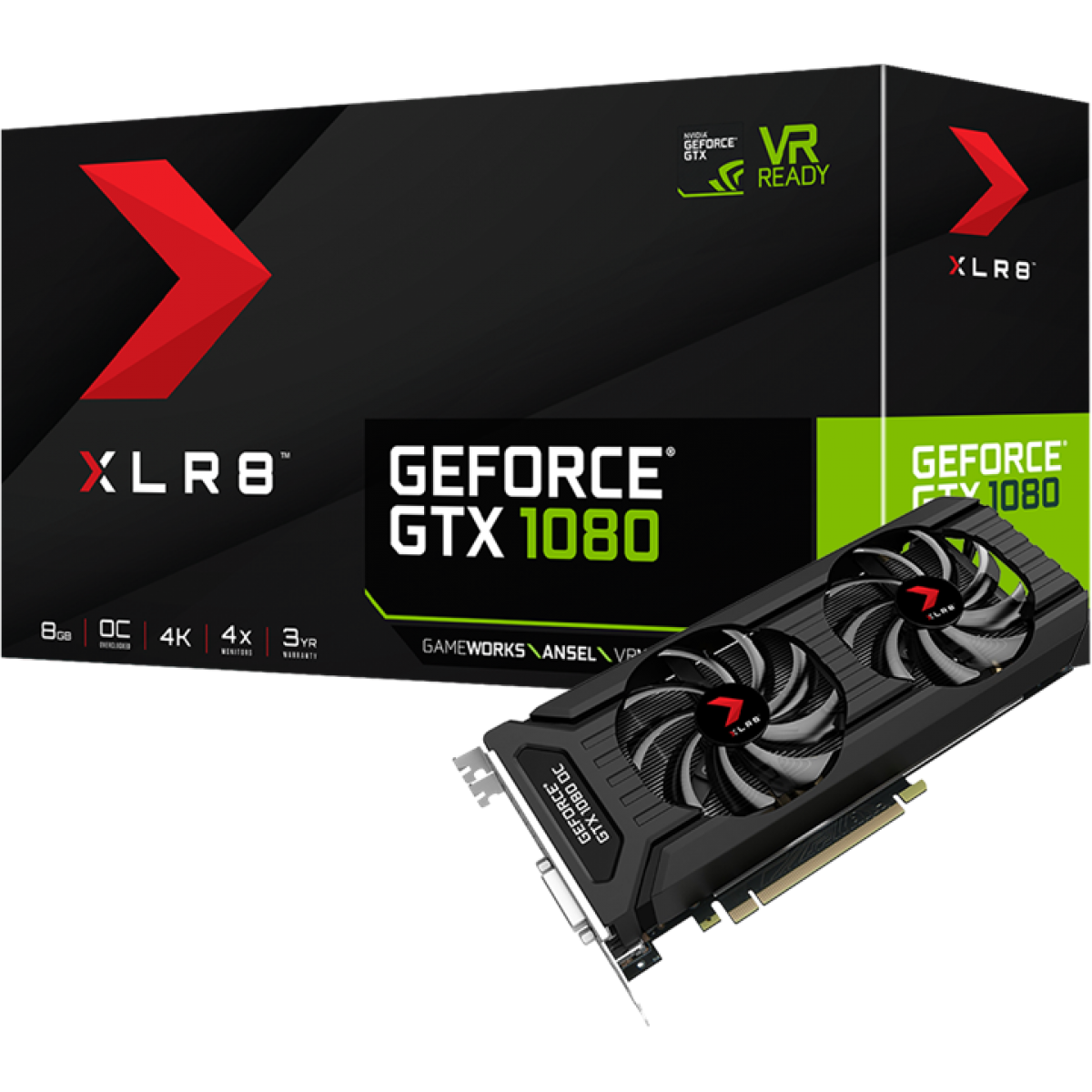 Placa de Video PNY GeForce GTX 1080 XLR8 Gaming OC, 8GB GDDR5, PCI-EXP, VCGGTX10808XGPB-OC2