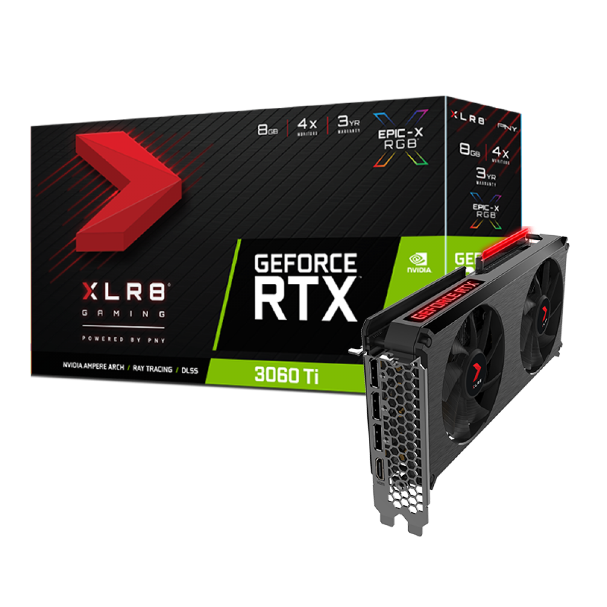 Placa de Vídeo PNY Geforce RTX 3060 Ti XLR8 Gaming REVEL EPIC-X RGB Dual Fan Edition, 8GB, GDDR6, 256bit, VCG3060T8DFXPPB