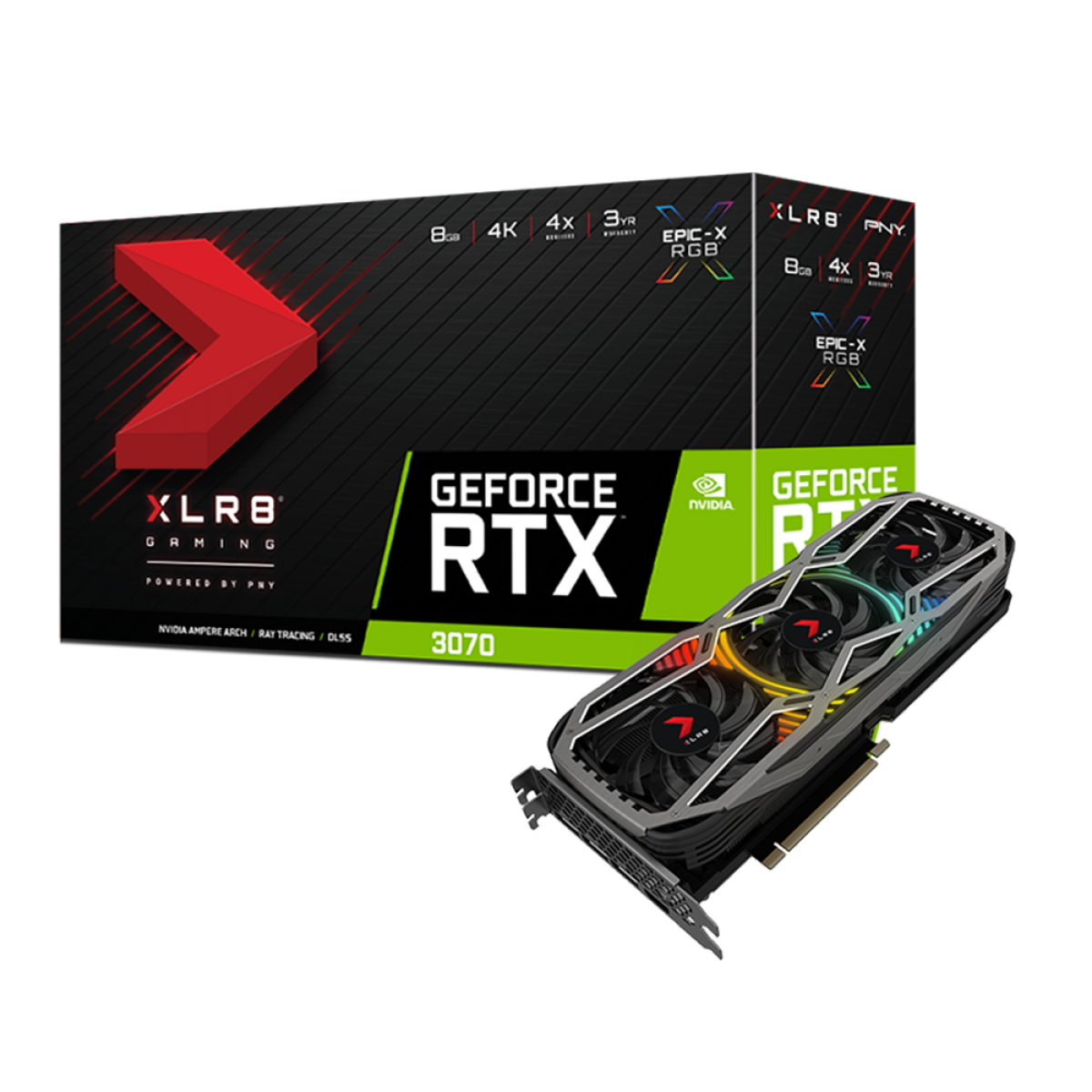 Placa de Vídeo PNY, GeForce, RTX 3070 XLR8 Gaming EPIC-X RGB Triple, 8GB, GDDR6, 256Bit, VCG30708TFXPPB