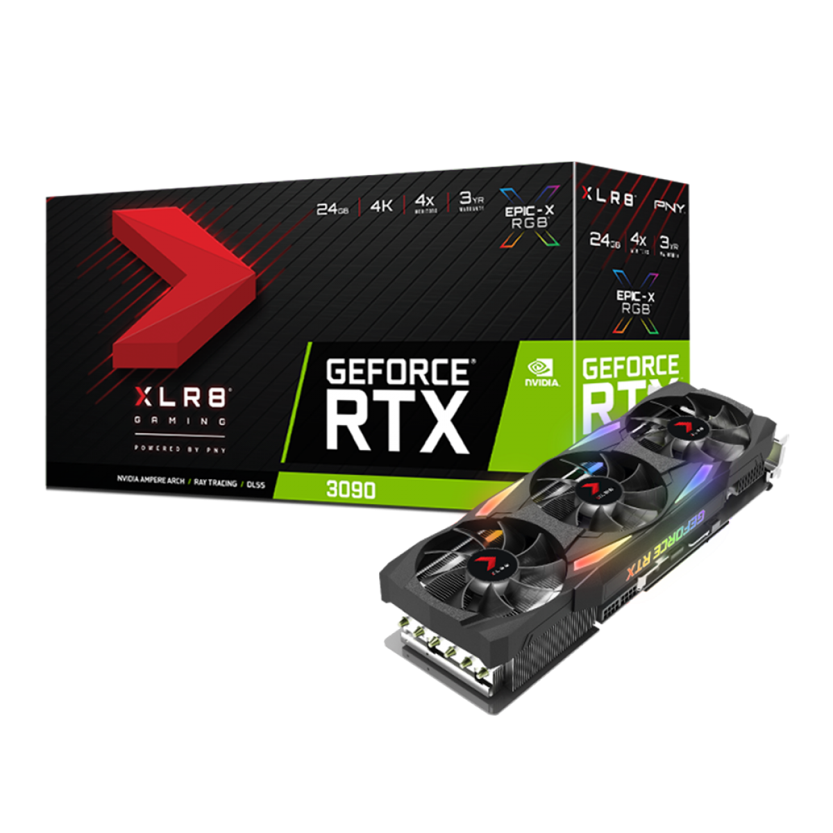 Placa de Vídeo PNY GeForce, RTX 3090 XLR8 Gaming EPIC-X RGB Triple, 24GB, GDDR6X, 384Bit, VCG309024TFXMPB