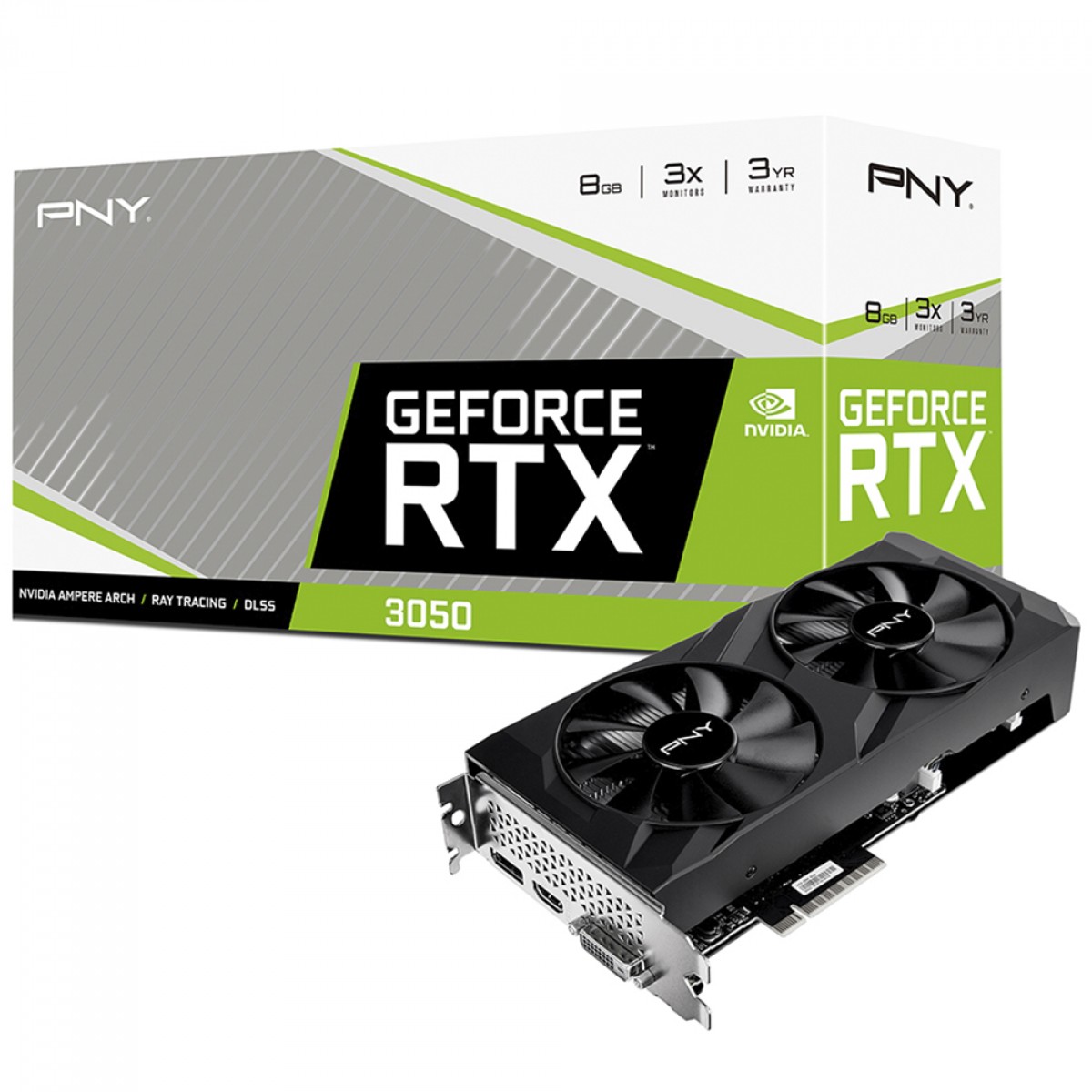 Placa de Vídeo PNY NVIDIA Geforce RTX 3050 Verto Dual Fan, 8GB, GDDR6, DLSS, Ray Tracing, VCG30518DFBPB1