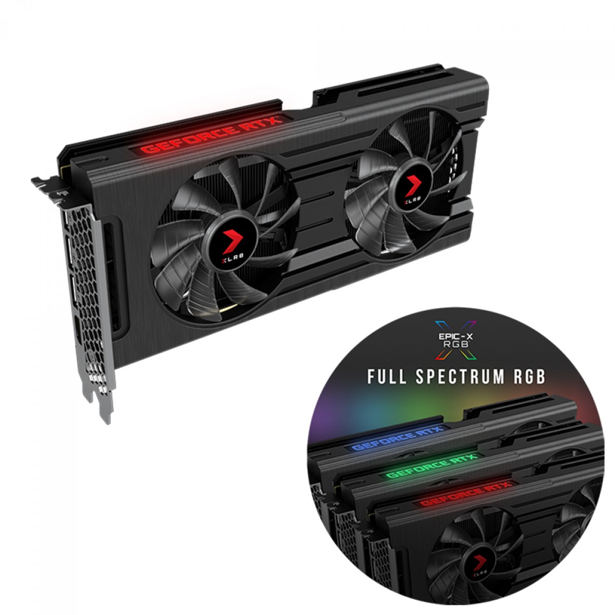Placa de Vídeo PNY NVIDIA GeForce RTX 3050 XLR8 Gaming REVEL EPIC-X RGB Dual Fan Edition, 8GB, GDDR6, DLSS, Ray Tracing, VCG30508DFXPPB