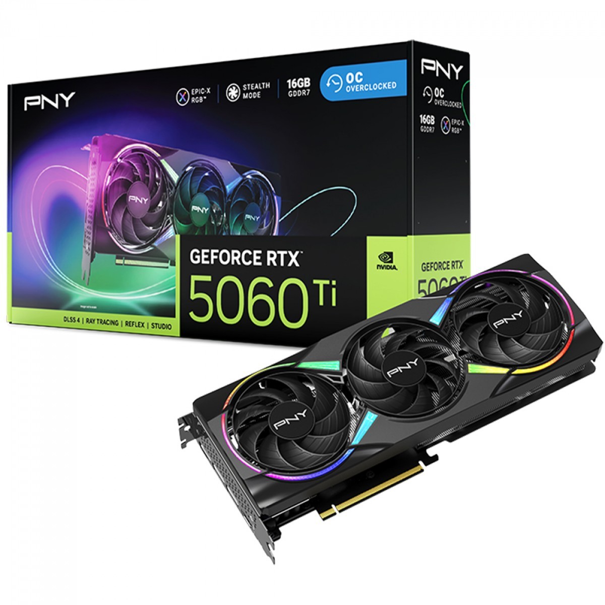 Placa de Vídeo PNY NVIDIA GeForce RTX 5060 Ti EPIC-X RGB OC, 16GB, GDDR7, DLSS, Ray Tracing, VCG5060T16TFXXPB1-O-TF
