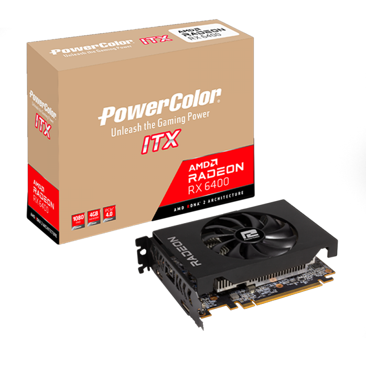 Placa De Vídeo PowerColor AMD Radeon RX 6400 ITX, 4GB, GDDR6, FSR, Ray Tracing, AXRX 6400 4GBD6-DH