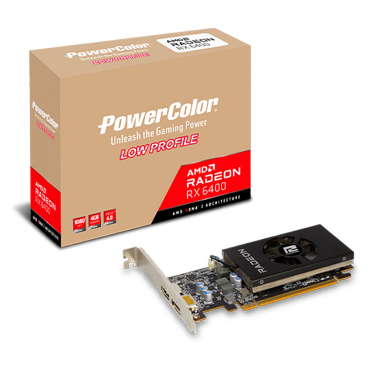 Placa De Vídeo PowerColor AMD Radeon RX 6400 Low Profile, 4GB, GDDR6, FSR, Ray Tracing, AXRX 6400 LP 4GBD