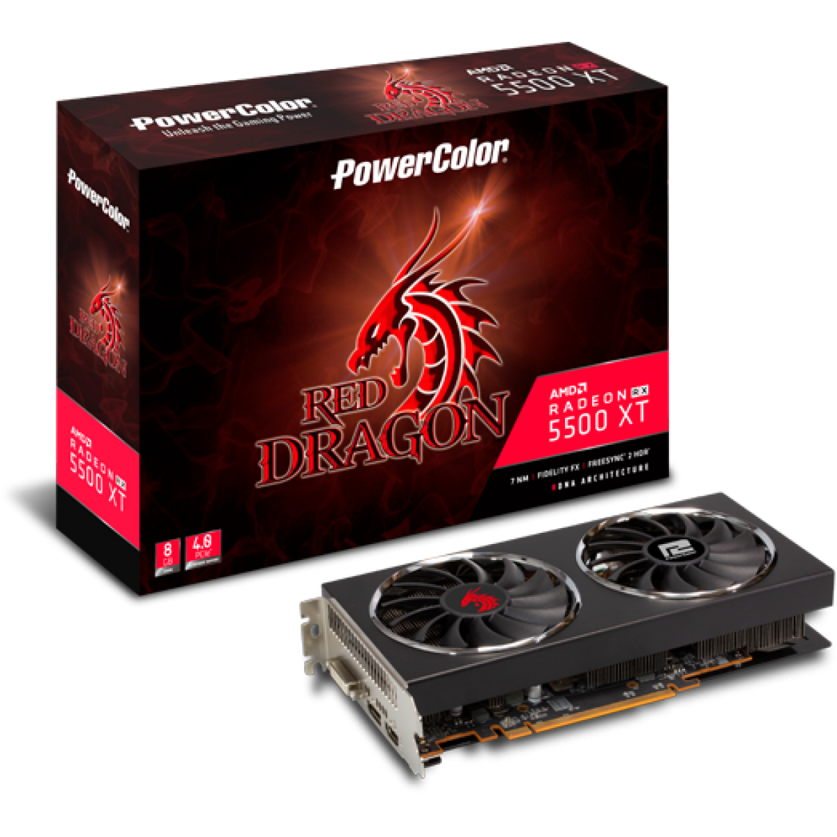 Placa de Vídeo PowerColor Radeon Navi RX 5500 XT Red Dragon, Dual Fan, 8GB GDDR6, 128Bit