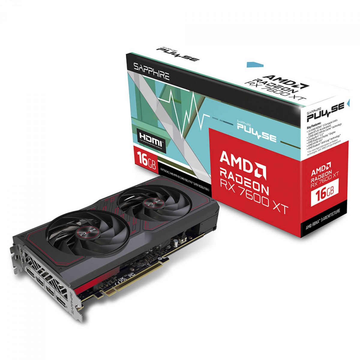 Placa de Vídeo Sapphire Pulse AMD Radeon RX 7600 XT, 16GB, GDDR6, FSR, Ray Tracing, 11339-04-20G