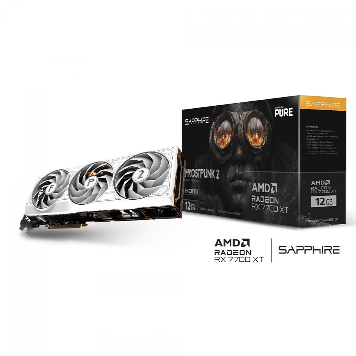 Placa de Vídeo Sapphire Pure AMD Radeon RX 7700 XT Frostpunk 2 Limited Edition, 12GB, GDDR6, FSR, Ray Tracing, 11335-08-50G