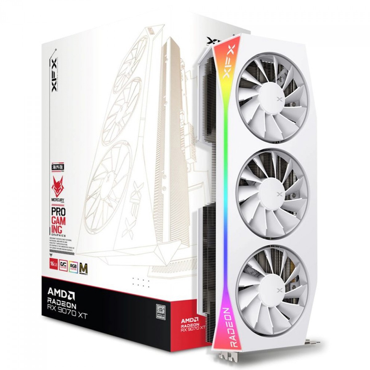 Placa de Vídeo XFX Mercury AMD Radeon RX 9070 XT OC MagAir RGB, 16GB, GDDR6, FSR, Ray Tracing, White, RX-97TMARGW9