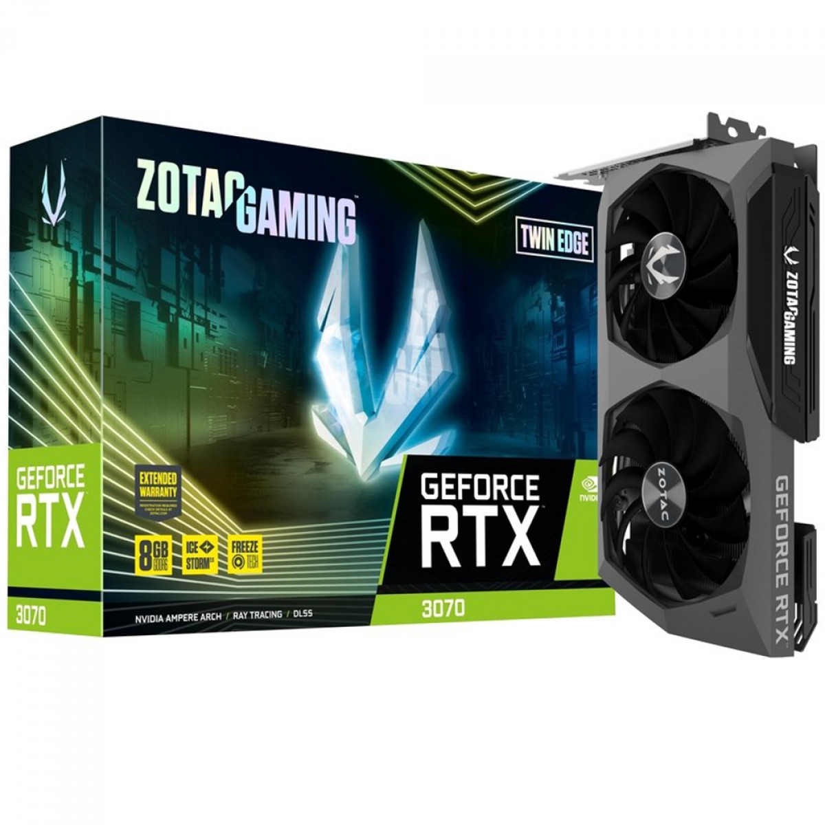 NPlaca de Vídeo Zotac Gaming GeForce RTX 3070 Twin Edge, LHR, 8GB GDDR6, DLSS, Ray Tracinng, ZT-A30700E-10PLHR