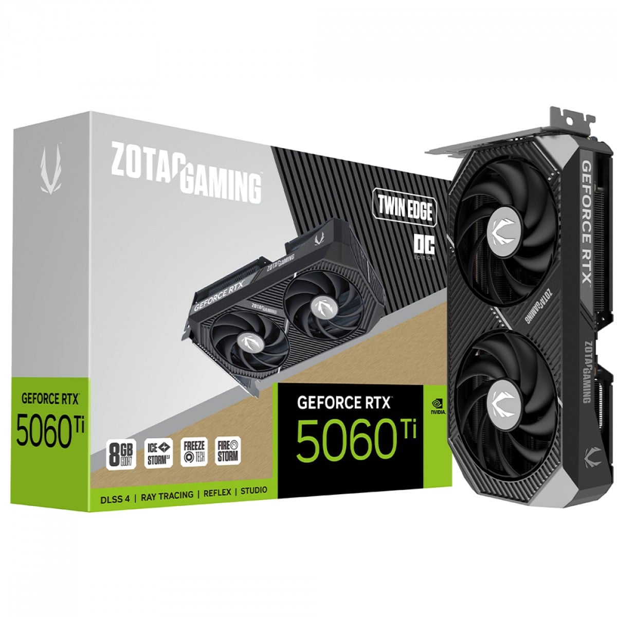 Placa de Vídeo Zotac Gaming NVIDIA GeForce RTX 5060 Ti Twin Edge OC, 8GB, GDDR7, DLSS, Ray Tracing, ZT-B50610H-10M