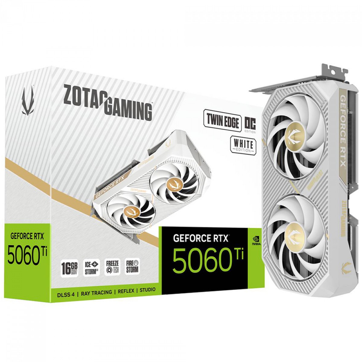 Placa de Vídeo Zotac Gaming NVIDIA GeForce RTX 5060 Ti Twin Edge OC White Edition, 16GB, GDDR7, DLSS, Ray Tracing, ZT-B50620Q-10M