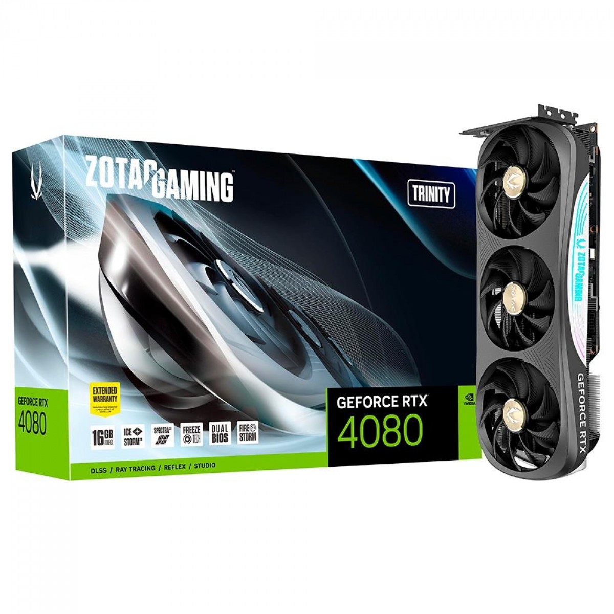 Placa De Vídeo Zotac NVIDIA GeForce RTX 4080 Gaming Trinity, 16GB, GDDR6X, DLSS, Ray Tracing, ZT-D40810D-