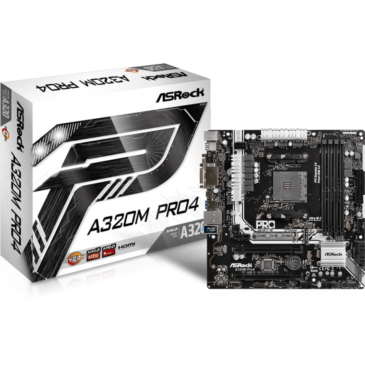 Placa Mãe ASRock A320M Pro4, Chipset A320, AMD AM4, mATX, DDR4