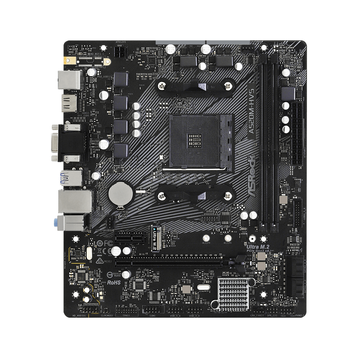 Placa Mãe ASRock A520M-HVS, A520, AMD AM4, mATX, DDR4, 90-MXBE60-A0UAYZ