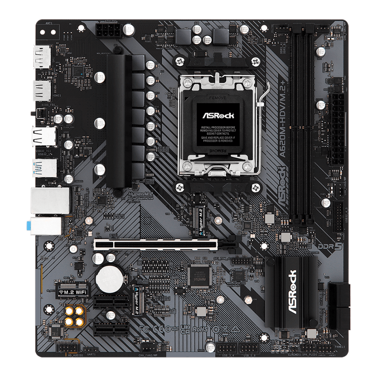 Placa Mãe ASRock A620M-HDV/M.2+, Chipset A620, AMD AM5, M-ATX, DDR5, 90-MXBLK0-A0UAYZ