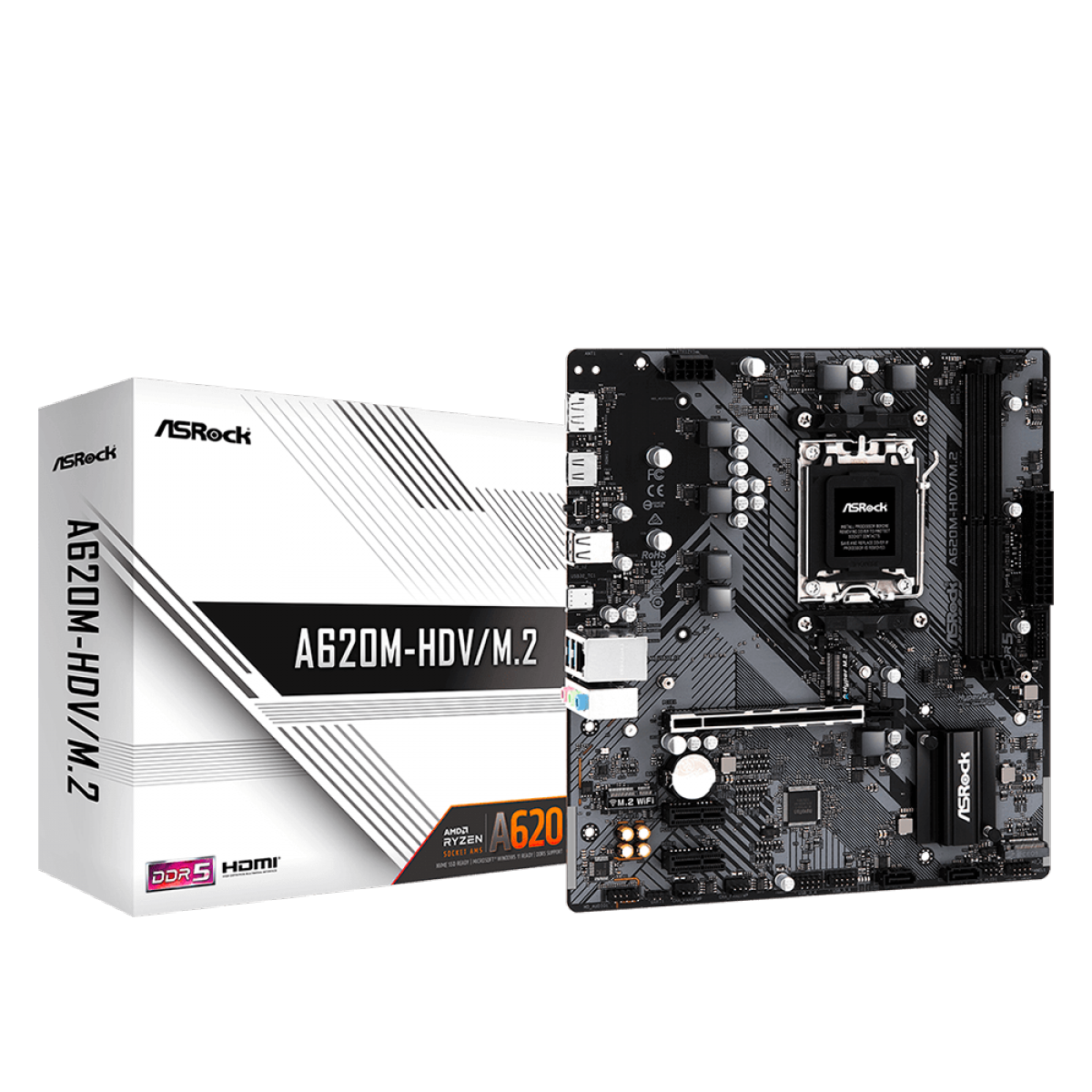 Placa Mãe ASRock A620M-HDV/M.2, Chipset A620, AMD AM5, M-ATX, DDR5, 90-MXBLL0-A0UAYZ - Open Box