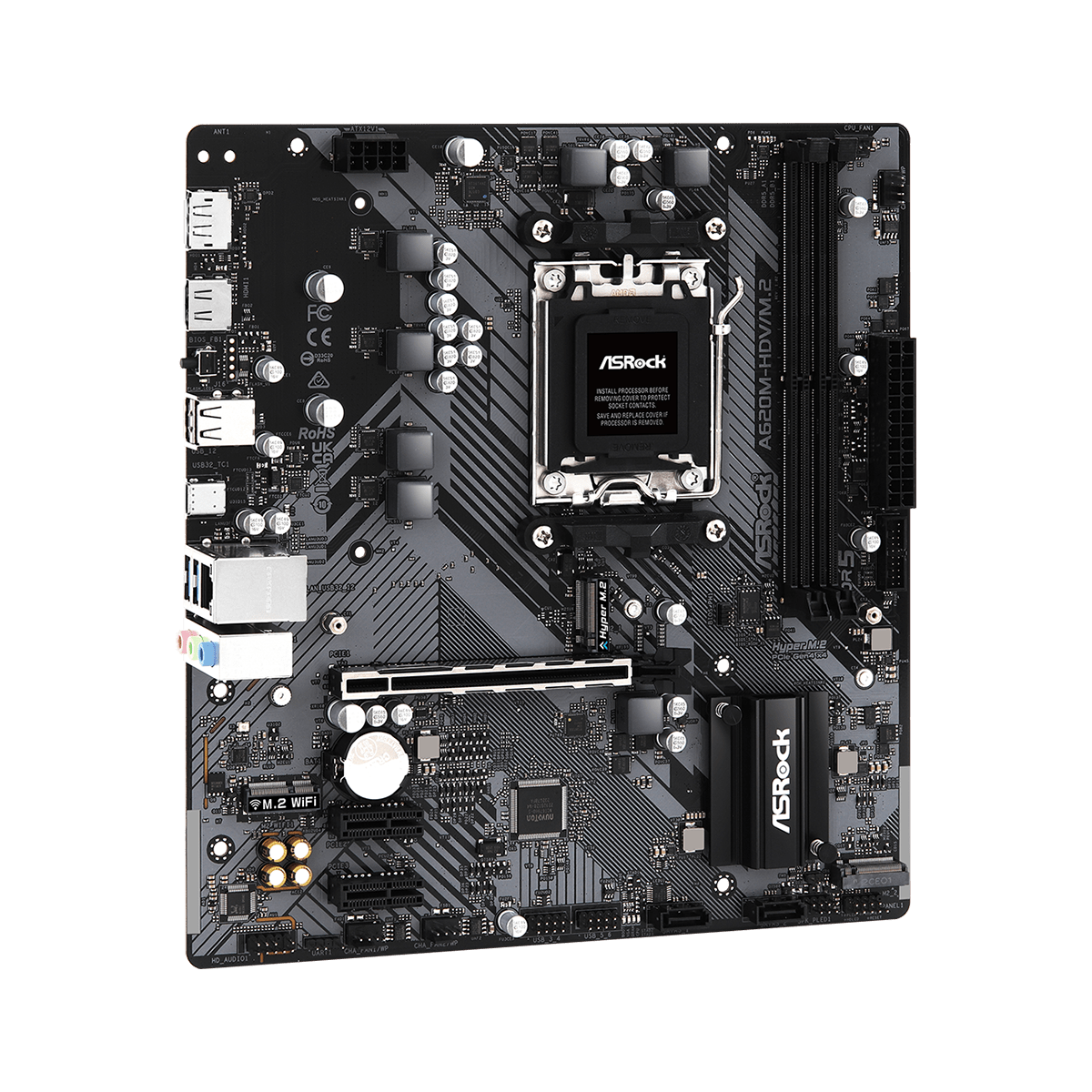 Placa Mãe ASRock A620M-HDV/M.2, Chipset A620, AMD AM5, M-ATX, DDR5, 90-MXBLL0-A0UAYZ - Open Box