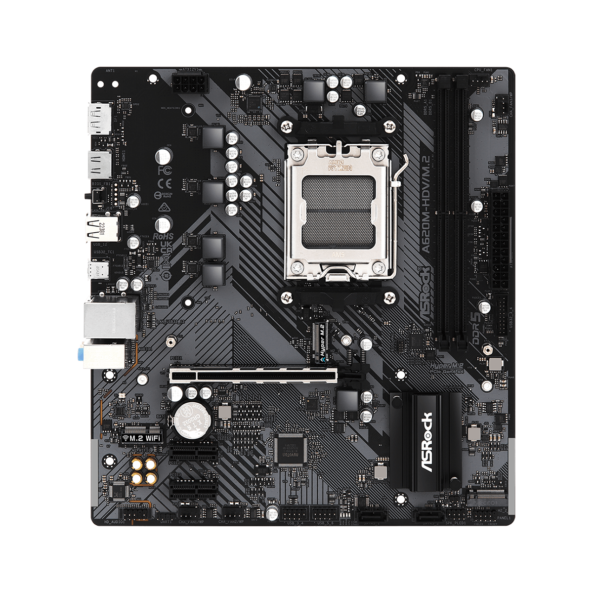 Placa Mãe ASRock A620M-HDV/M.2, Chipset A620, AMD AM5, M-ATX, DDR5, 90-MXBLL0-A0UAYZ - Open Box