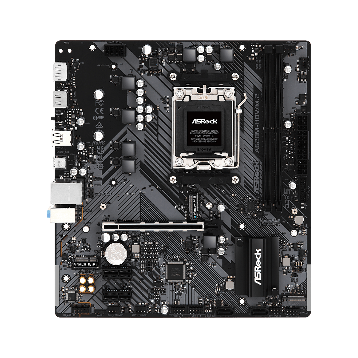 Placa Mãe ASRock A620M-HDV/M.2, Chipset A620, AMD AM5, M-ATX, DDR5, 90-MXBLL0-A0UAYZ - Open Box
